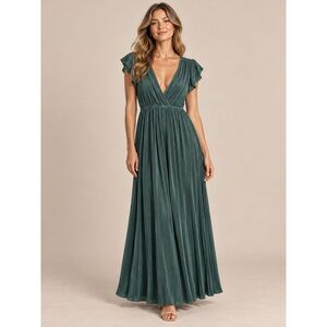 Baltic Born Pleated Maxi Dress Women’s XS Sage Green Flutter Sleeve